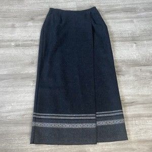 VTG Eddie Bauer Charcoal Gray Wool Blend Wrap Maxi Skirt Long Modest Winter Sz 6